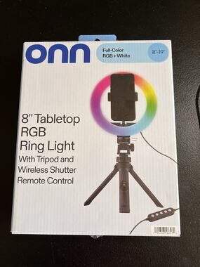 Onn 8" Tabletop RGB Ring Light w/ Tripod Multicolor LED Wireless Shutter+Remote